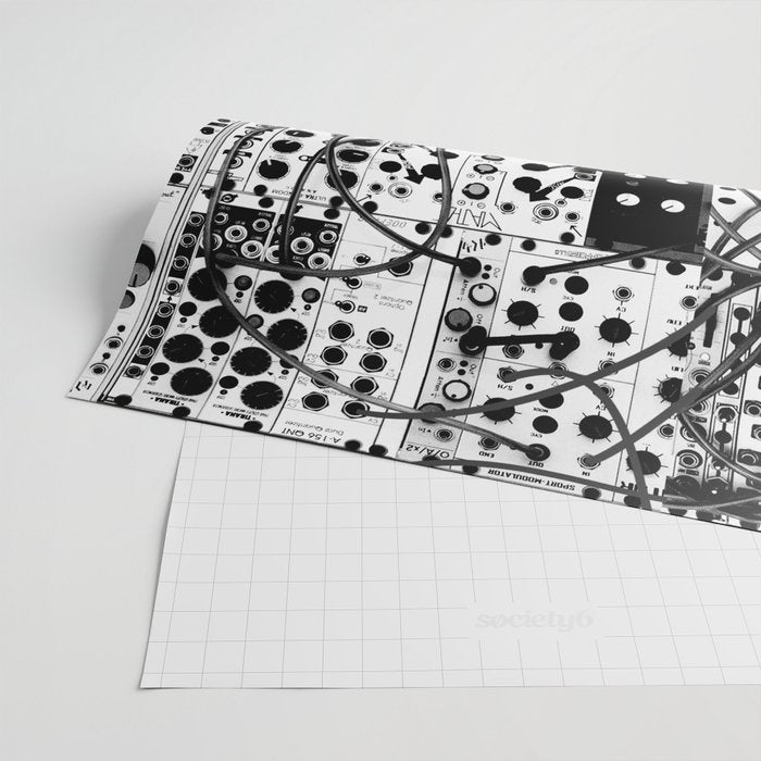 analog synthesizer system - modular black and white Wrapping Paper Gallery Image 2