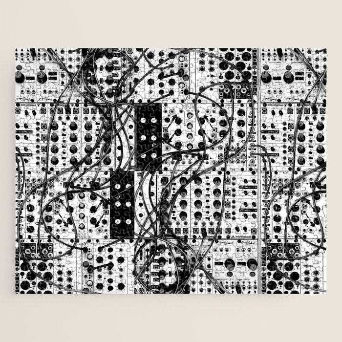 analog synthesizer system - modular black and white Jigsaw Puzzle Gallery Image 1