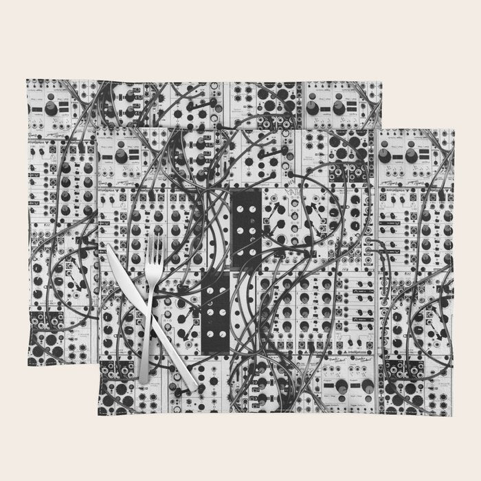 analog synthesizer system - modular black and white Placemat Gallery Image 1