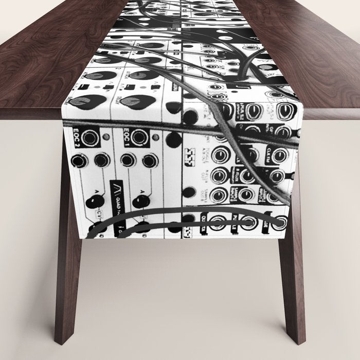 analog synthesizer system - modular black and white Table Runner Gallery Image 1