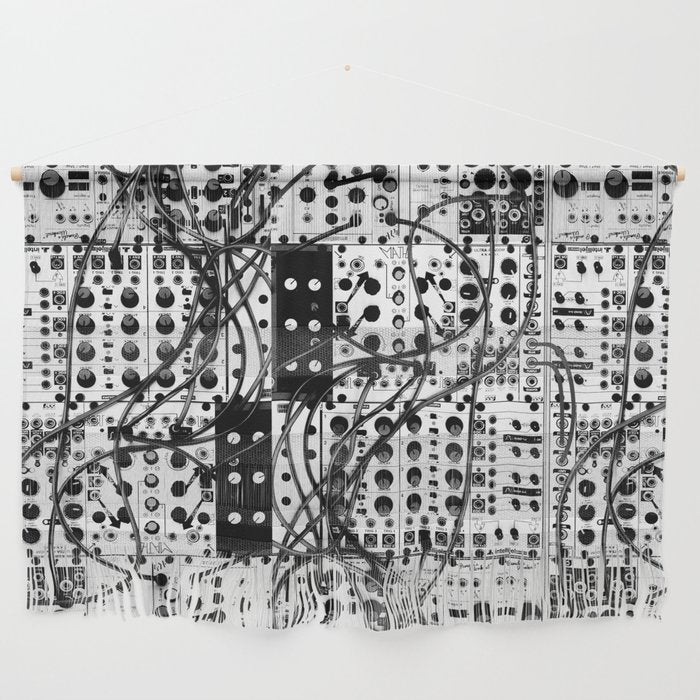 analog synthesizer system - modular black and white Wall Hanging Gallery Image 1