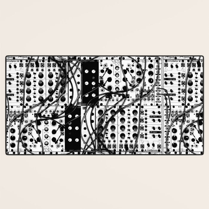 analog synthesizer system - modular black and white Desk Mat Gallery Image 3