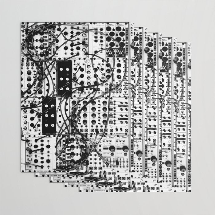 analog synthesizer system - modular black and white Wrapping Paper Gallery Image 3