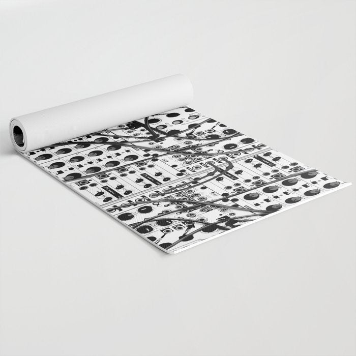 analog synthesizer system - modular black and white Yoga Mat Gallery Image 2