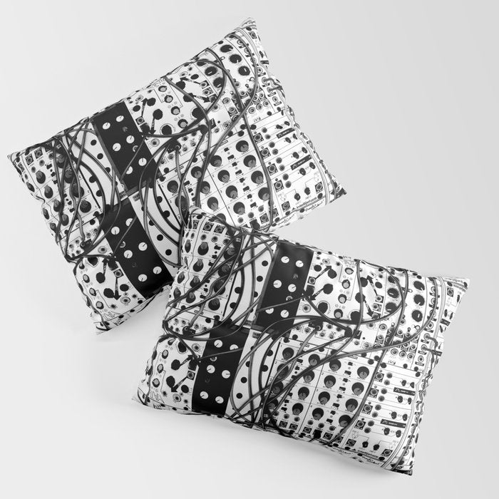 analog synthesizer system - modular black and white Pillow Sham Gallery Image 3