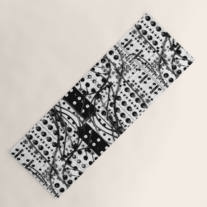 analog synthesizer system - modular black and white Yoga Mat Gallery Image 1