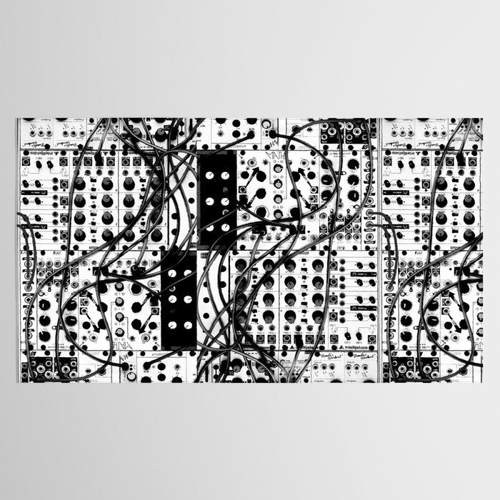 analog synthesizer system - modular black and white Tablecloth Gallery Image 2