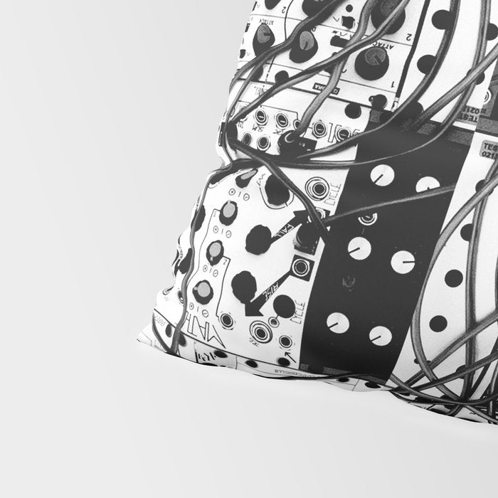analog synthesizer system - modular black and white Pillow Sham Gallery Image 4