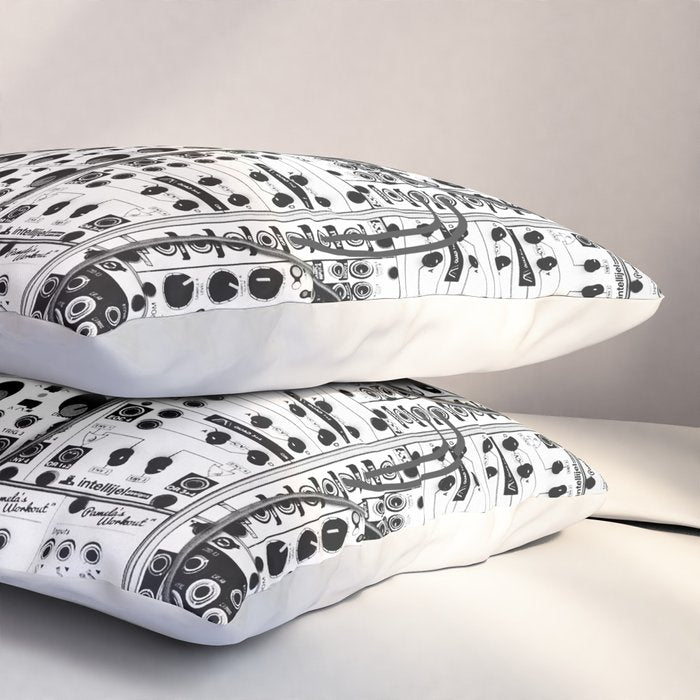 analog synthesizer system - modular black and white Pillow Sham Gallery Image 3
