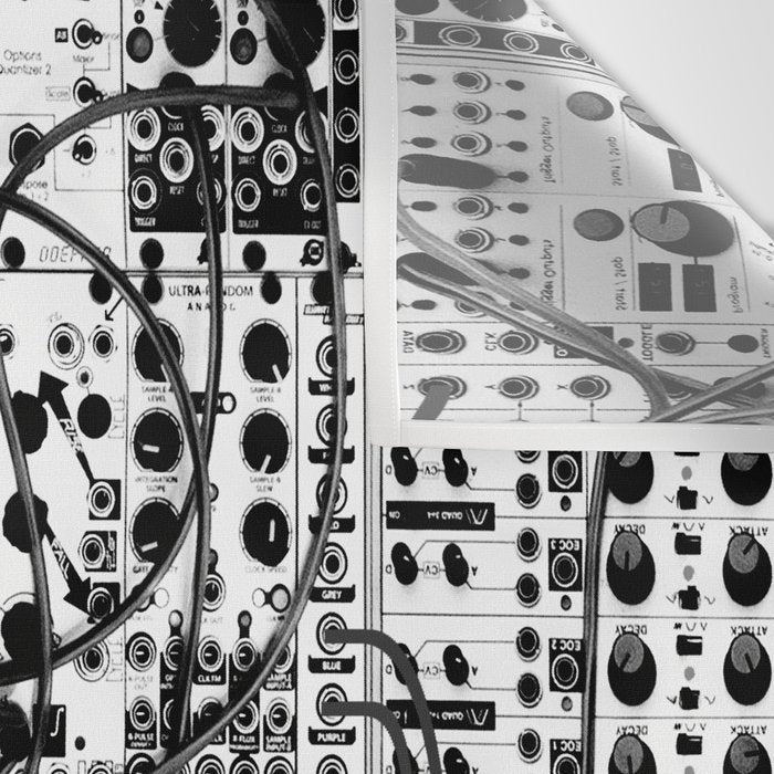 analog synthesizer system - modular black and white Wall Tapestry Gallery Image 3