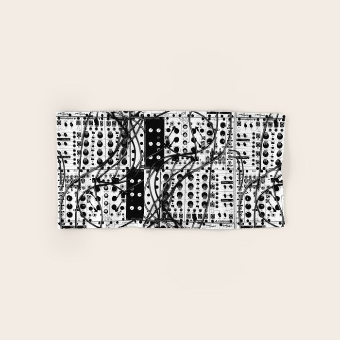 analog synthesizer system - modular black and white Bath Towel Gallery Image 1