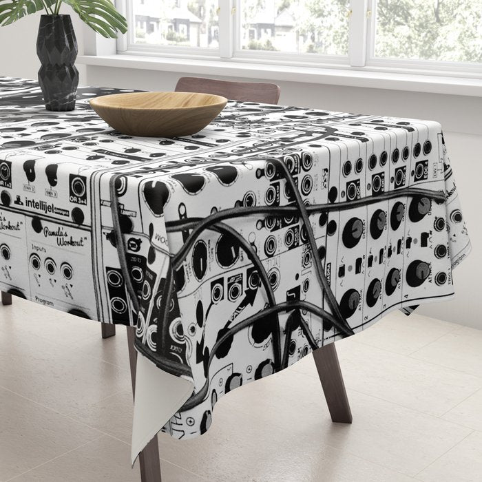 analog synthesizer system - modular black and white Tablecloth Gallery Image 3