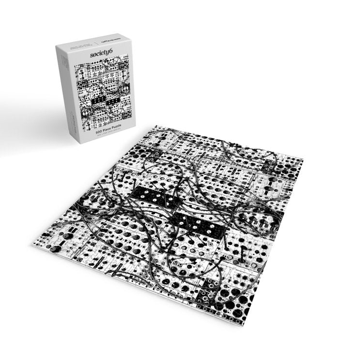 analog synthesizer system - modular black and white Jigsaw Puzzle Gallery Image 2