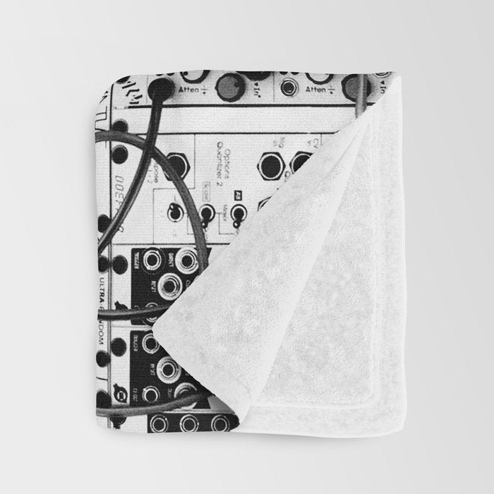 analog synthesizer system - modular black and white Throw Blanket Gallery Image 3
