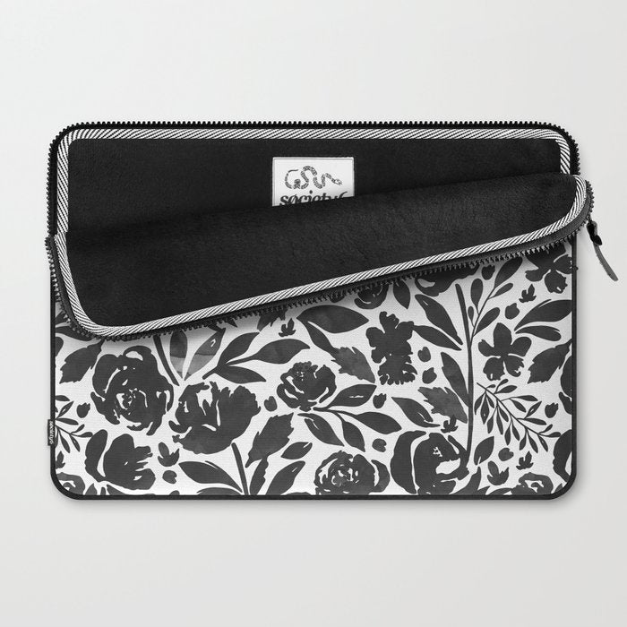 Simple black and white flower garden Laptop Sleeve Gallery Image 2
