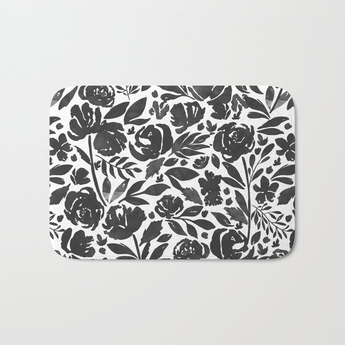 Simple black and white flower garden Bath Mat Gallery Image 1