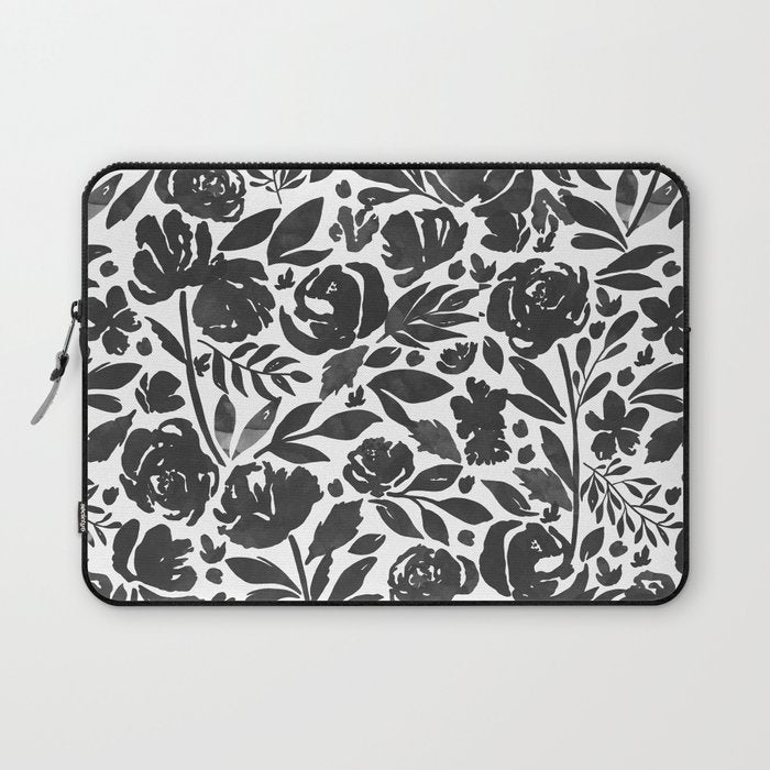 Simple black and white flower garden Laptop Sleeve Gallery Image 1