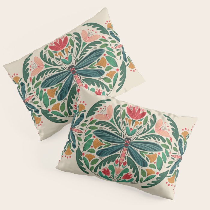 Dragonfly Folk Design Pillow Sham Gallery Image 1
