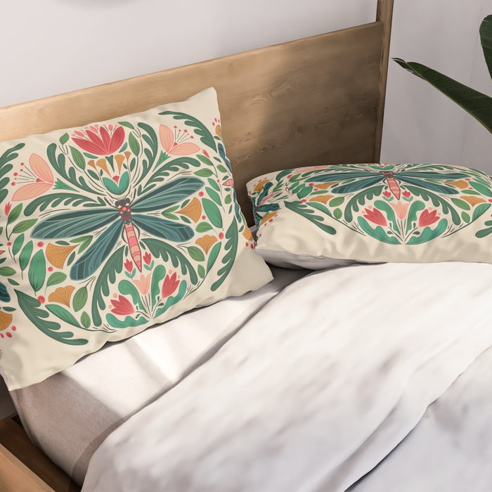 Dragonfly Folk Design Pillow Sham Gallery Image 2