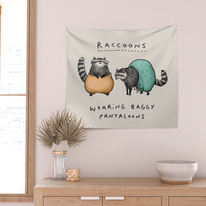Raccoons Wearing Baggy Pantaloons Wall Tapestry Gallery Image 2