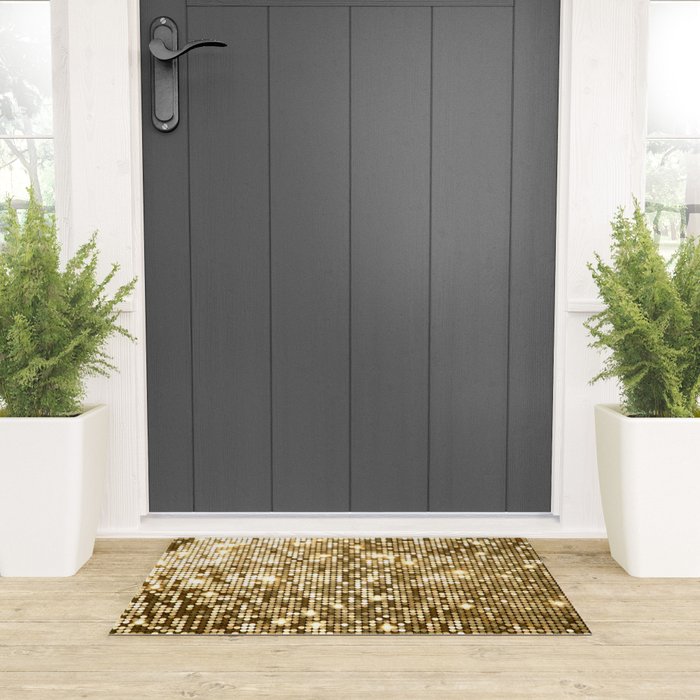 Golden Metallic Glitter Sequins Welcome Mat Gallery Image 3