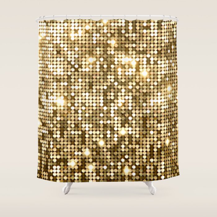 Golden Metallic Glitter Sequins Shower Curtain Gallery Image 1