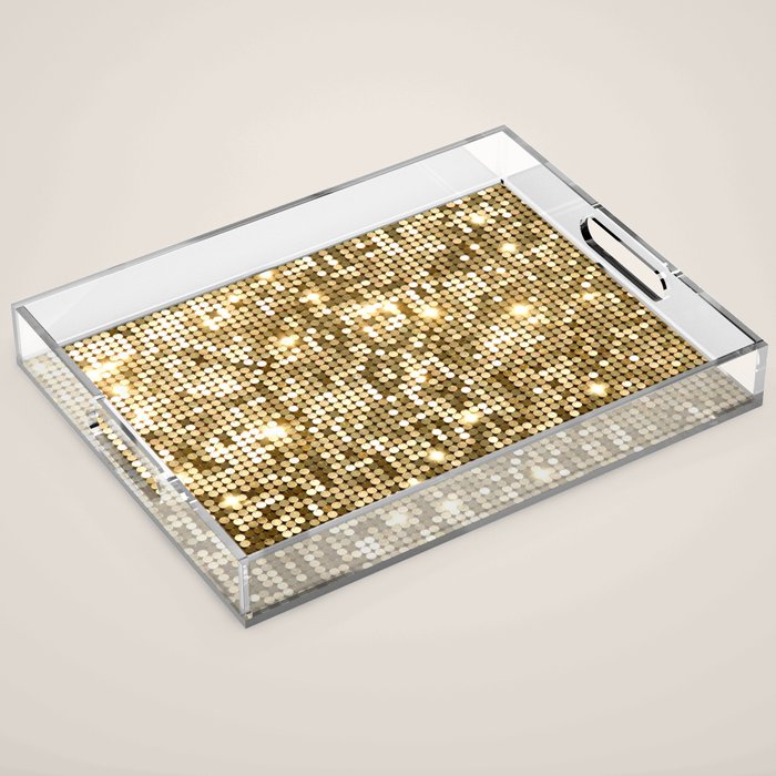 Golden Metallic Glitter Sequins Acrylic Tray Gallery Image 1