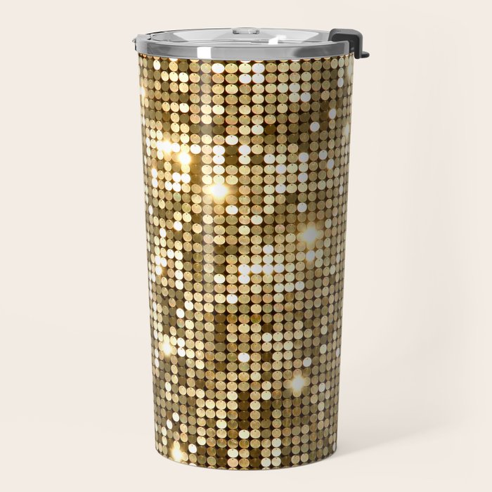 Golden Metallic Glitter Sequins Travel Mug Gallery Image 2