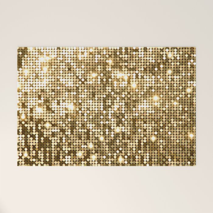 Golden Metallic Glitter Sequins Welcome Mat Gallery Image 1