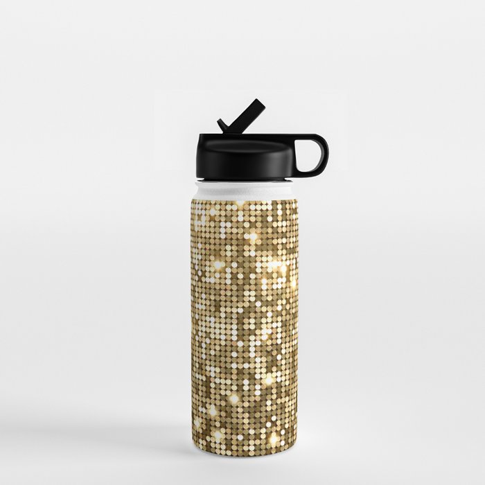 Golden Metallic Glitter Sequins Water Bottle Gallery Image 1