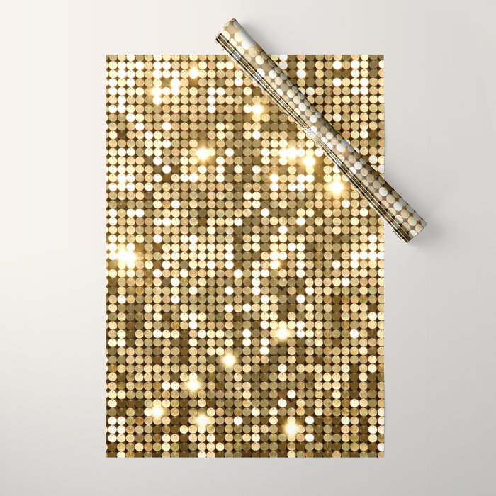 Golden Metallic Glitter Sequins Wrapping Paper Gallery Image 1