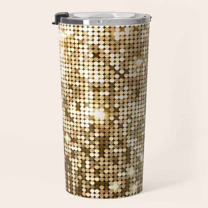 Golden Metallic Glitter Sequins Travel Mug Gallery Image 3