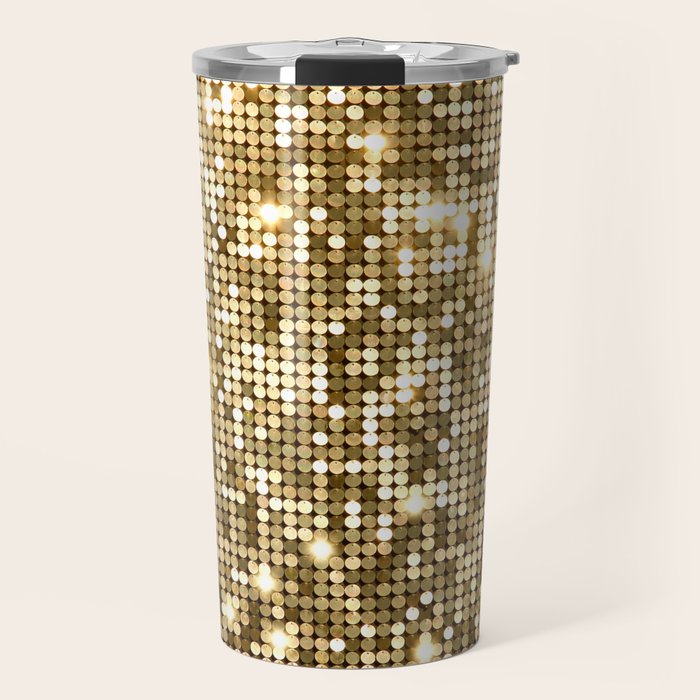 Golden Metallic Glitter Sequins Travel Mug Gallery Image 1