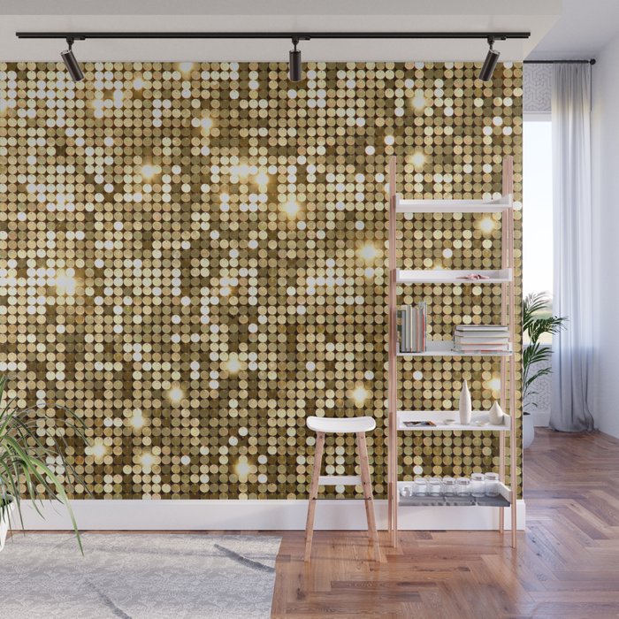 Golden Metallic Glitter Sequins Wall Mural Gallery Image 1