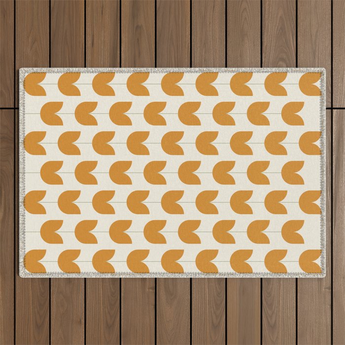 Spring Tulips V Orange Mid Century Flowers Outdoor Rug Gallery Image 1