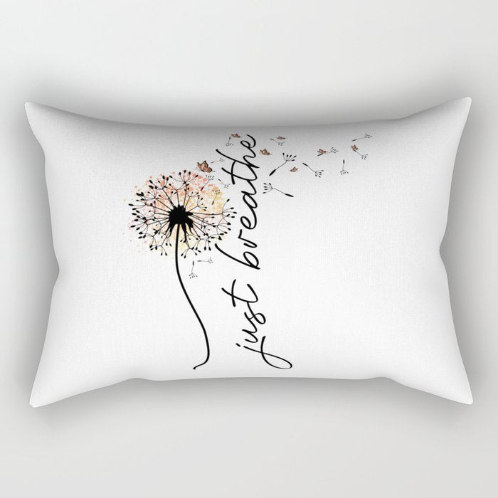 Just Breathe Dandelion Inspirational Rectangular Pillow Gallery Image 1