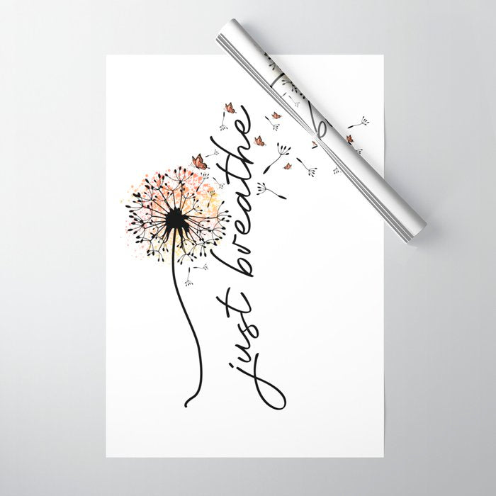Just Breathe Dandelion Inspirational Wrapping Paper Gallery Image 1