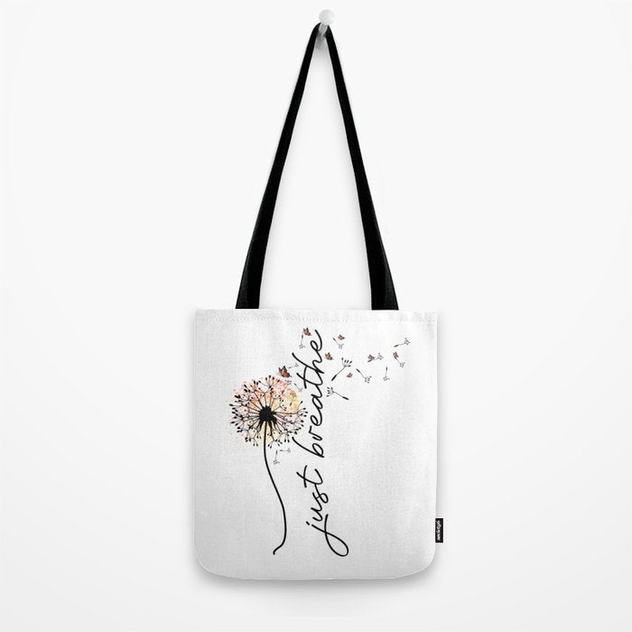Just Breathe Dandelion Inspirational Tote Bag Gallery Image 2