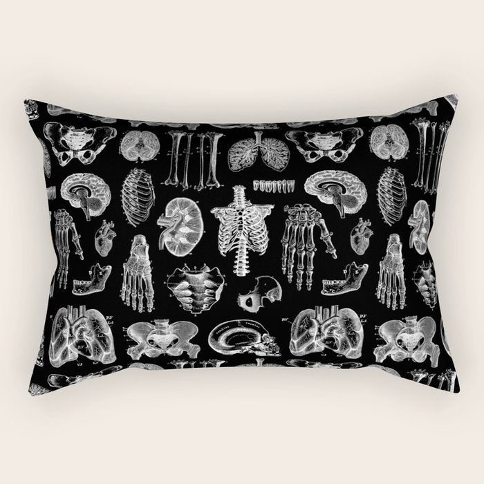 Human Anatomy Black & White Rectangular Pillow Gallery Image 2