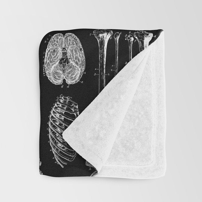 Human Anatomy Black & White Throw Blanket Gallery Image 3