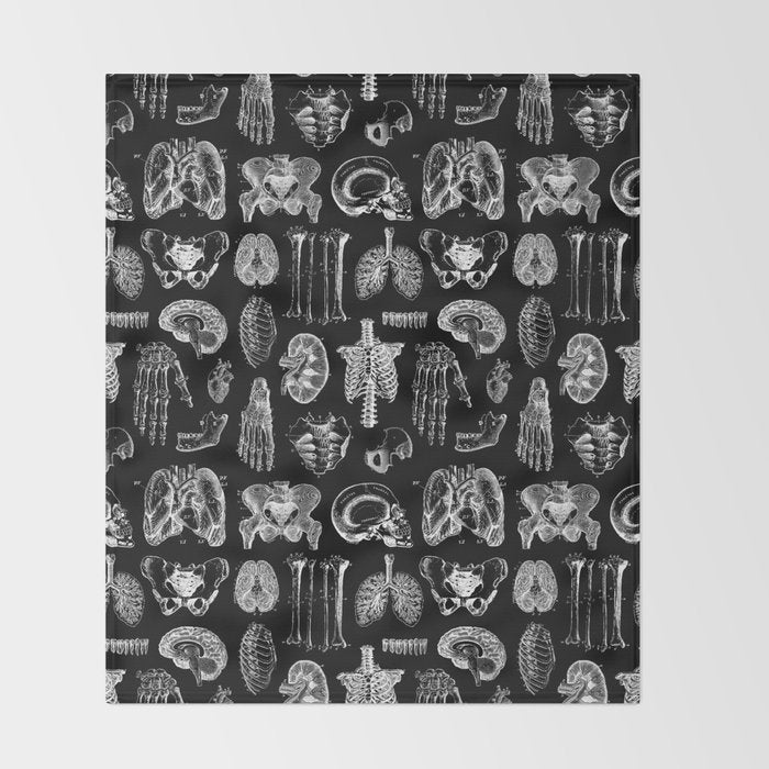 Human Anatomy Black & White Throw Blanket Gallery Image 2