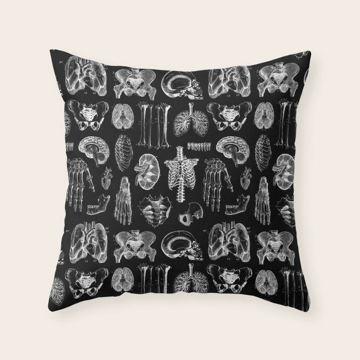 Human Anatomy Black & White Throw Pillow Gallery Image 1