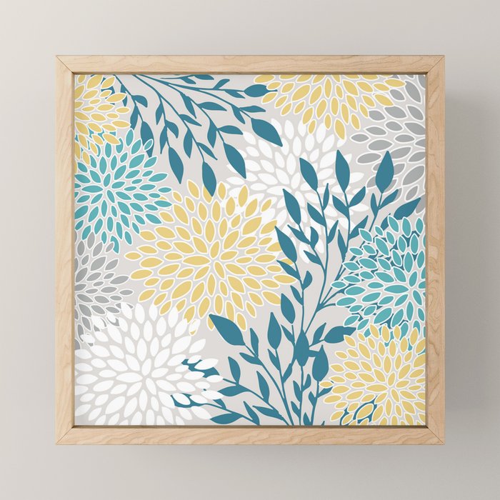 Garden Florals, Yellow, Teal, Gray Mini Art Print Gallery Image 1