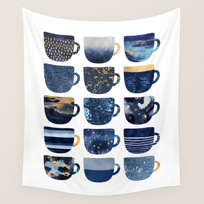 Pretty Blue Coffee Cups Wall Tapestry Gallery Image 4