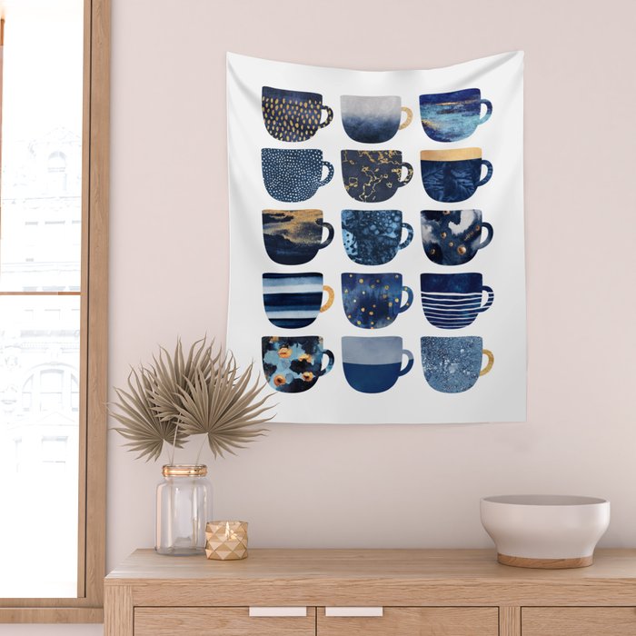 Pretty Blue Coffee Cups Wall Tapestry Gallery Image 2