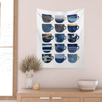 Pretty Blue Coffee Cups Wall Tapestry Gallery Image 2
