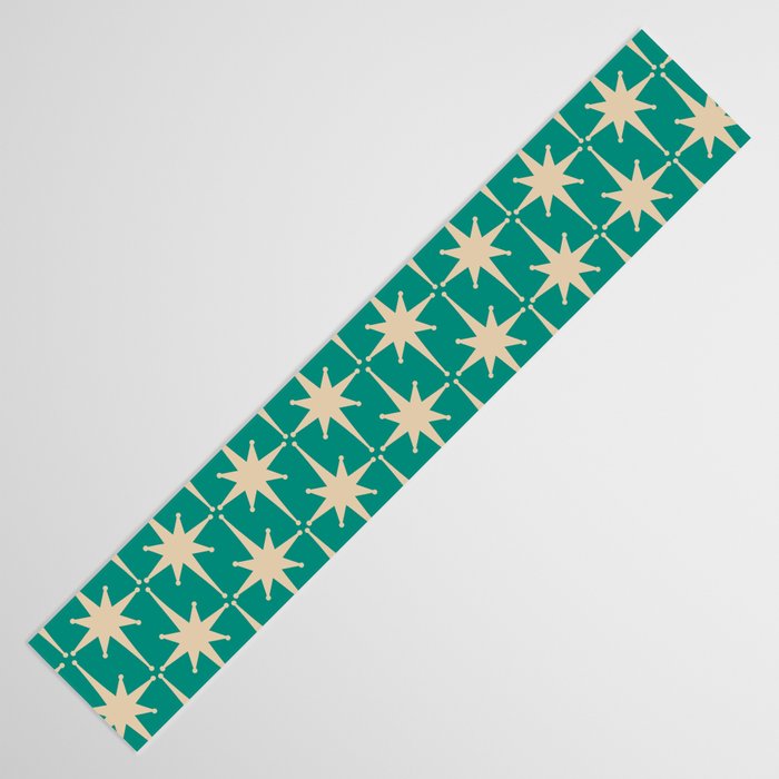 Atomic Age 1950s Retro Starburst Pattern in Mid-Century Modern Beige and Turquoise Teal   Table Runner Gallery Image 3