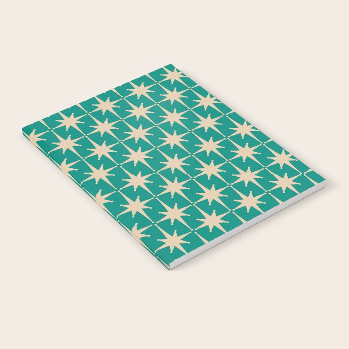 Atomic Age 1950s Retro Starburst Pattern in Mid-Century Modern Beige and Turquoise Teal   Notebook Gallery Image 2