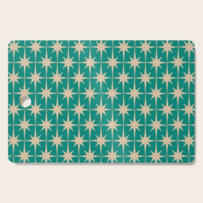 Atomic Age 1950s Retro Starburst Pattern in Mid-Century Modern Beige and Turquoise Teal   Cutting Board Gallery Image 1