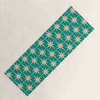 Atomic Age 1950s Retro Starburst Pattern in Mid-Century Modern Beige and Turquoise Teal   Yoga Mat Gallery Image 1